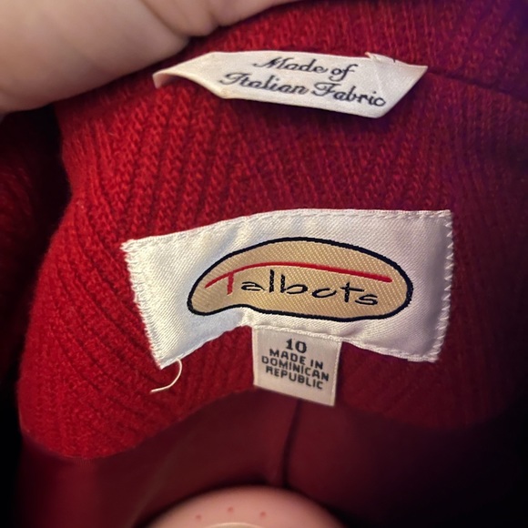 Talbots | Size 10 Red Wool Toggle Buttons Full Zip Coat Mock Neck With Pockets - Picture 7 of 8